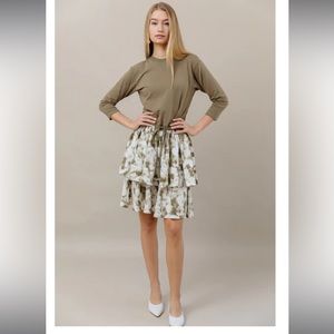 Apparalel layered dress in olive print 38” length NWT sweatshirt dress SIZE M